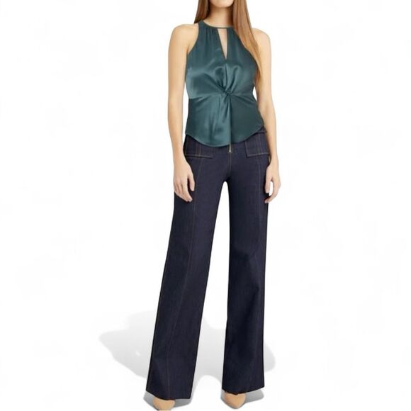 Cinq à Sept Amari Silk Top Sleeveless Twist Front Size Medium Green - Picture 2 of 12